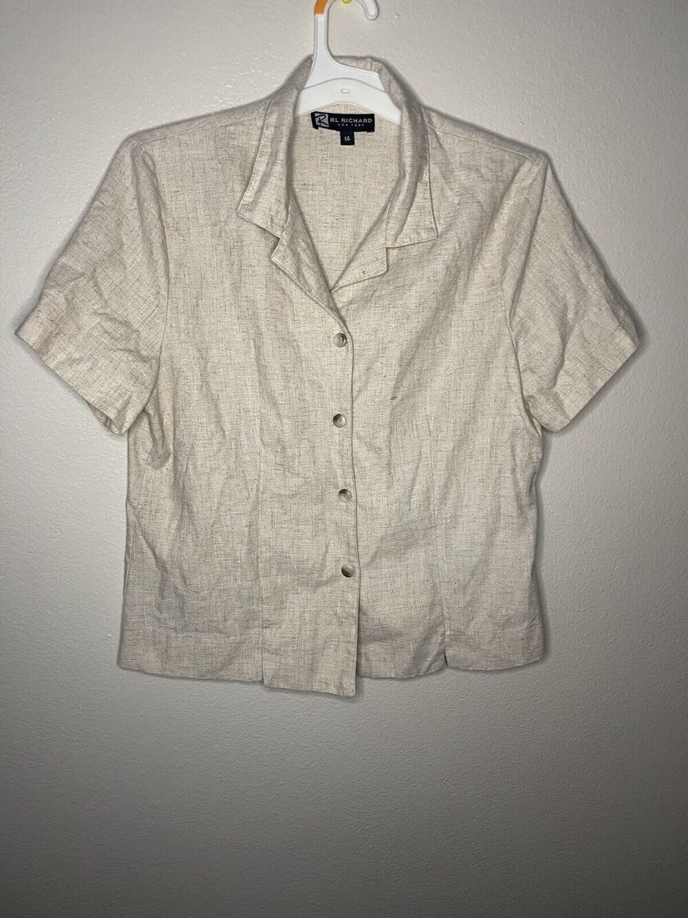 RL RICHARD New York Women's 14 Linen Blend USA Tan Button Up